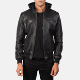 Luson Black Leather Bomber Jacket